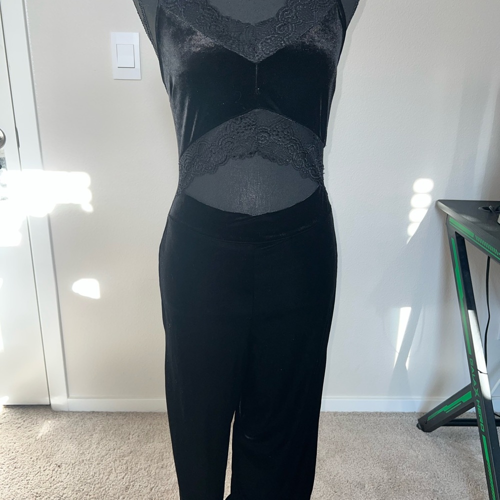 Privy Black Velvet Lace Jumpsuit